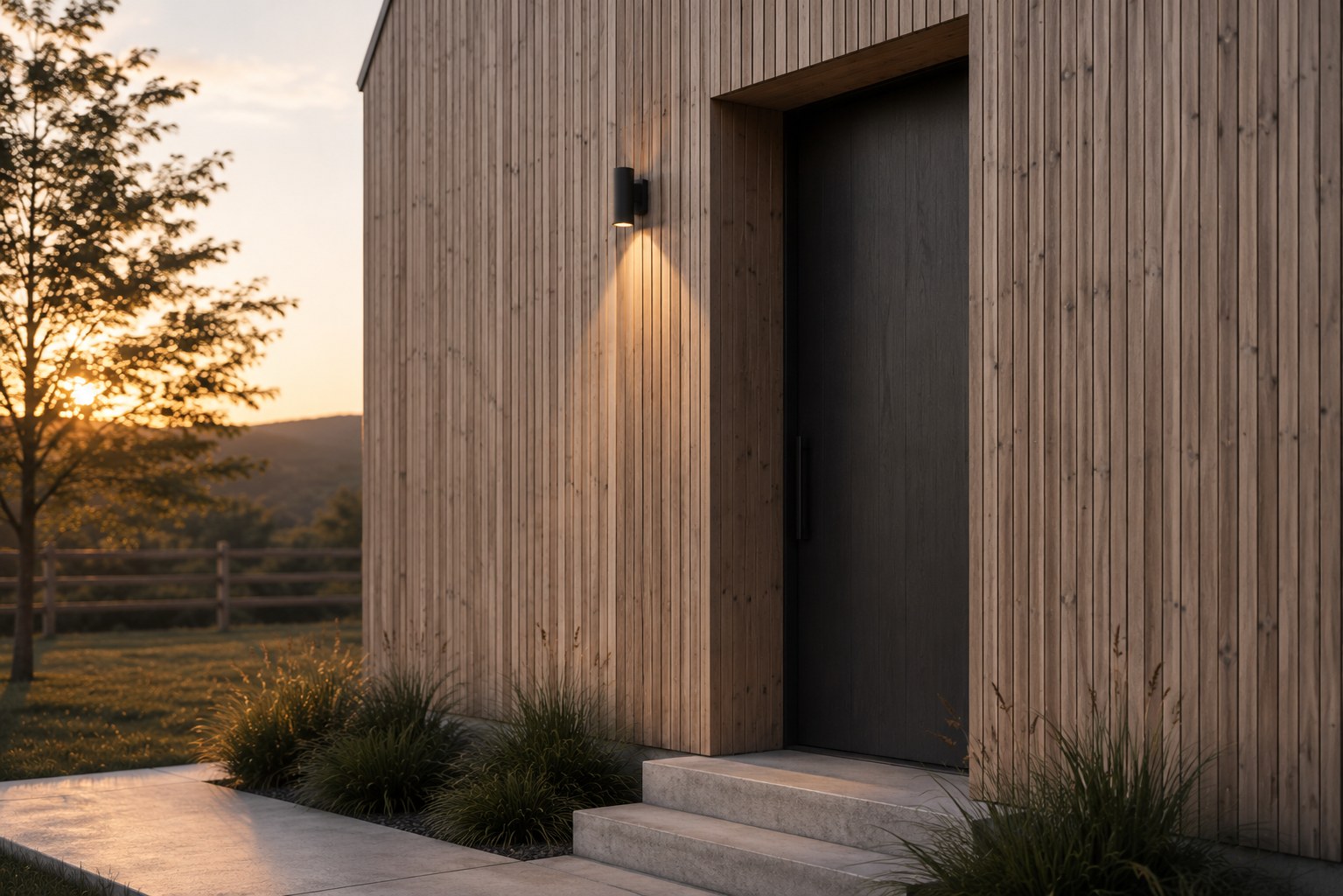 Timber entry at sunset