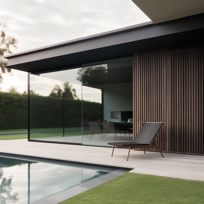 Glazed poolside pavilion