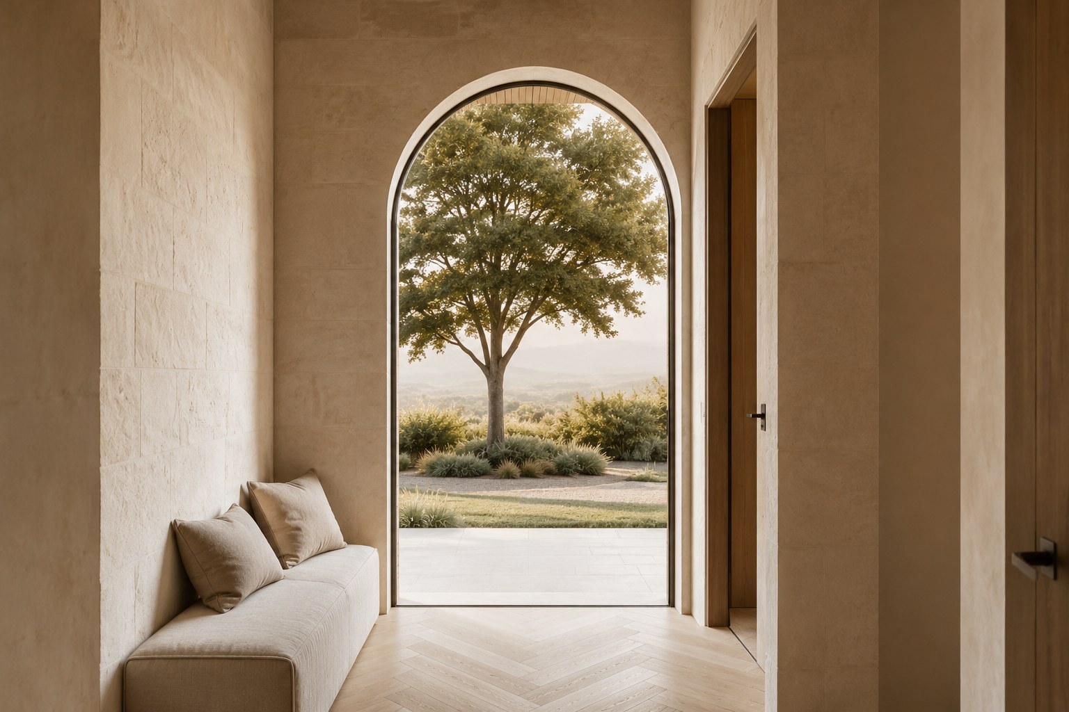 Arched opening and garden view