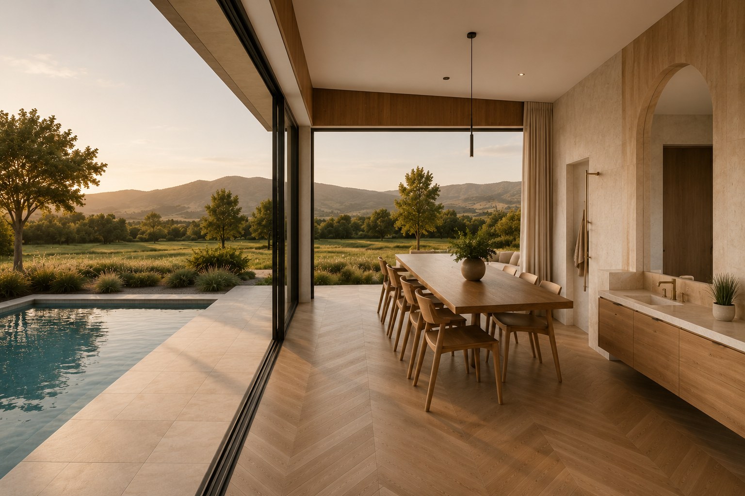Dining room beside pool